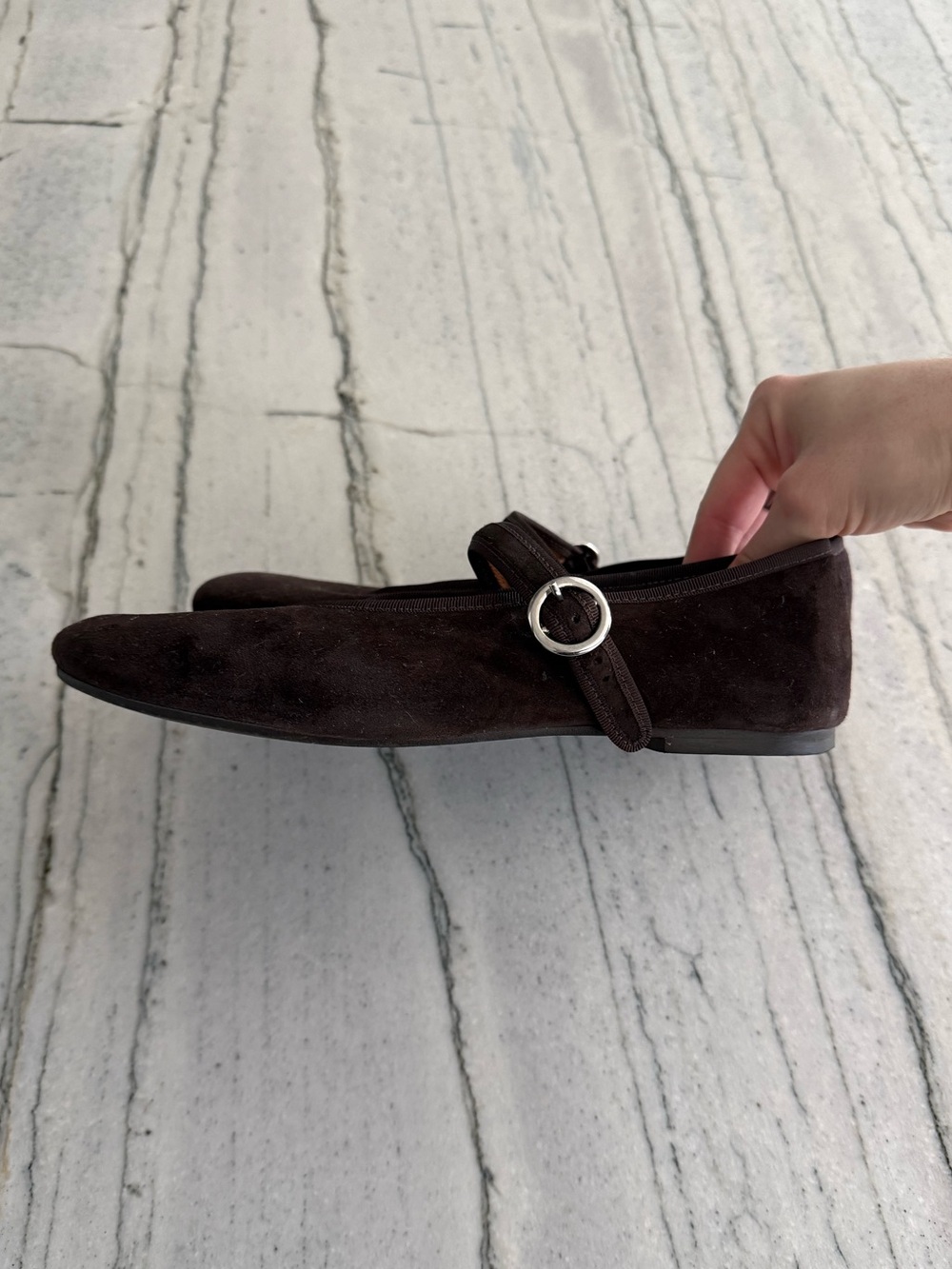 Jonak • BALLET FLATS WITH STRAPS + BUCKLES in dark brown velvet